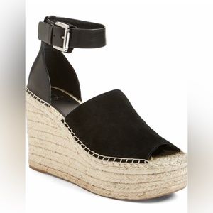 Marc Fisher Black Suede/Leather Espadrilles, Size 8